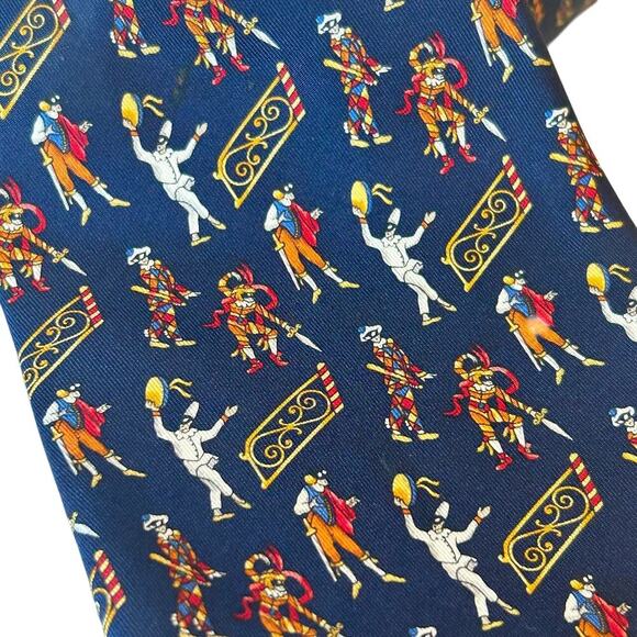 Salvatore Ferragamo Venetian Court Jesters Blue Silk Mens Tie 60" x 4" Designer - Picture 3 of 6